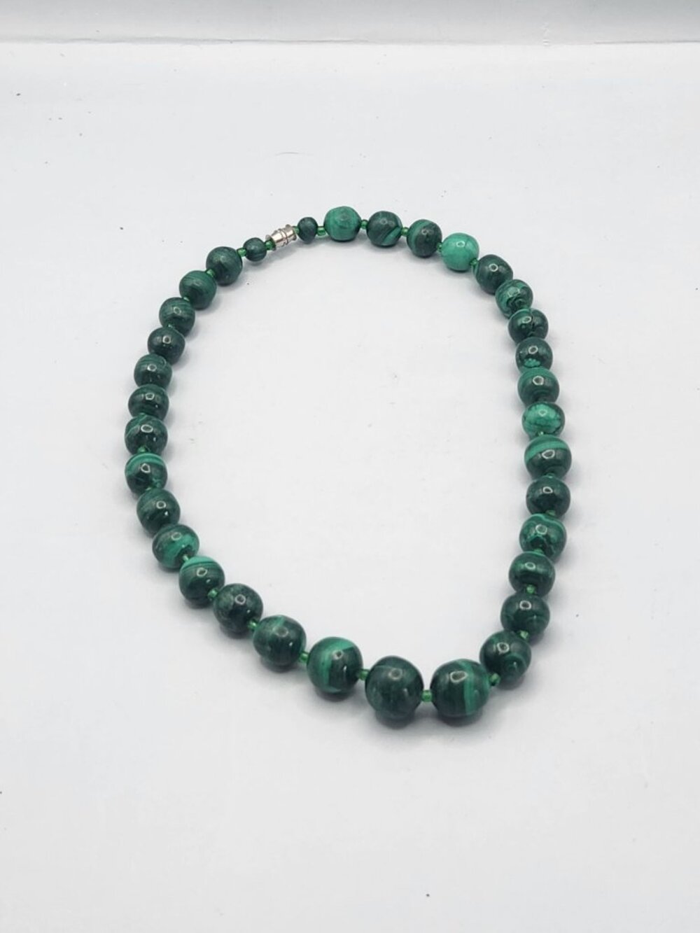 Natural Malachite 8mm Beaded Necklace, Green Gemstone Jewelry, Round Necklace